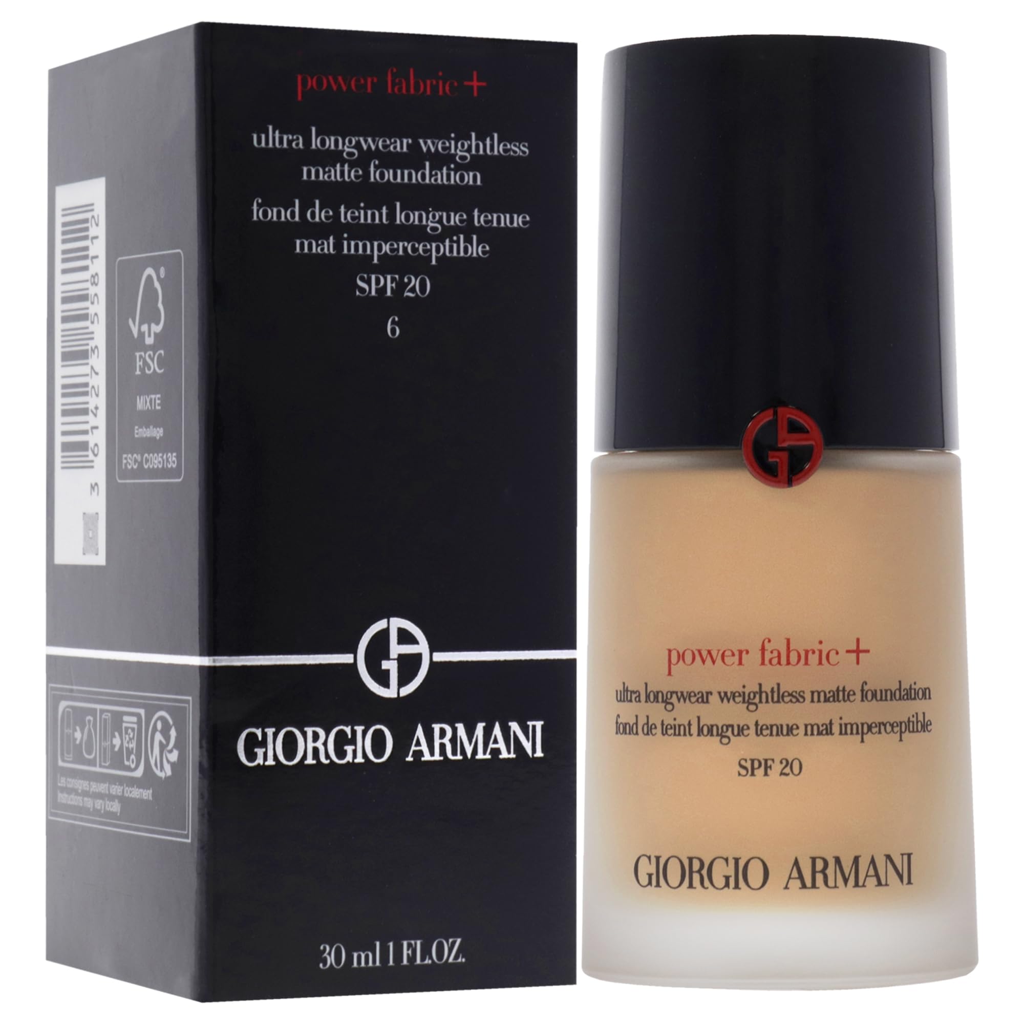 Power Fabric Plus Longwear Weightless Matte Foundation SPF 25 by Giorgio Armani for Women – 1 oz