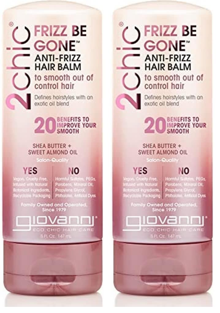 GIOVANNI 2chic Frizz Be Gone Anti-Frizz Hair Balm — Color Safe, Vegan, 5 oz (2-Pack)