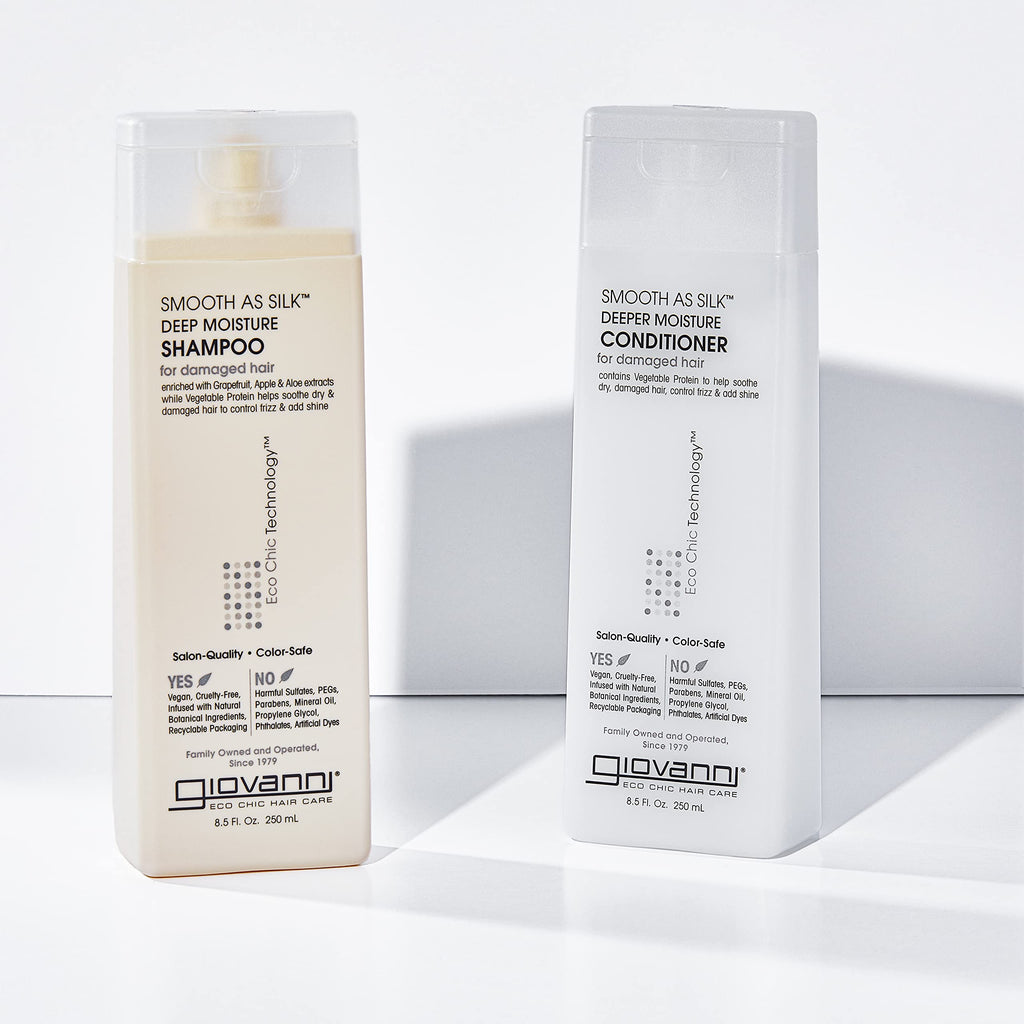 GIOVANNI Smooth as Silk Deeper Moisture Shampoo & Conditioner Set – 8.5 oz | Color-Safe, Sulfate-Free