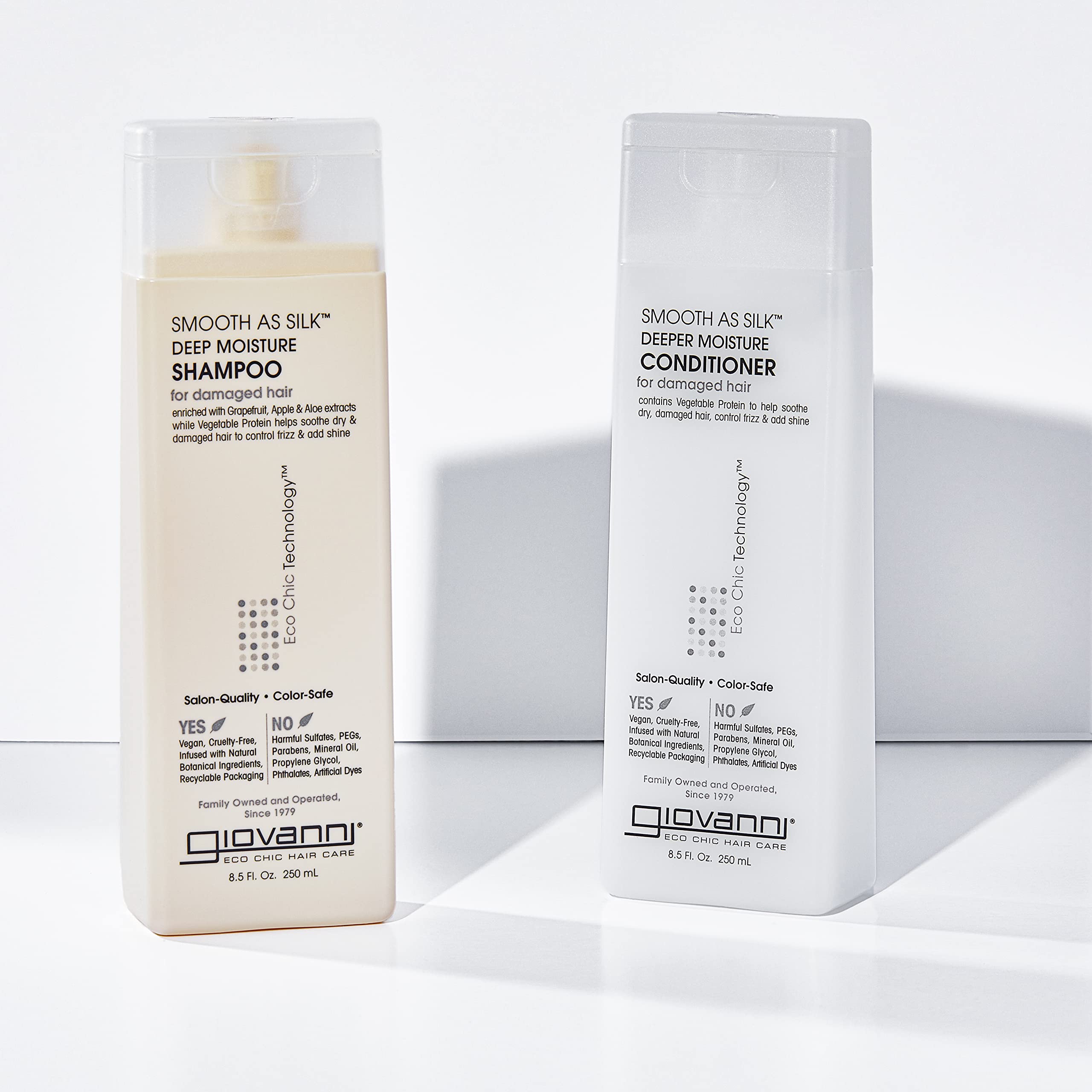 GIOVANNI Smooth as Silk Deeper Moisture Shampoo & Conditioner Set – 8.5 oz | Color-Safe, Sulfate-Free