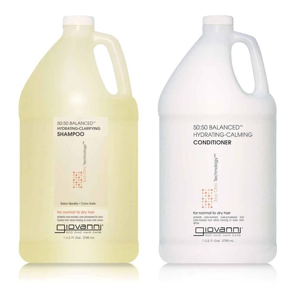 GIOVANNI Eco Chic 50:50 Balanced Hydrating Shampoo & Conditioner Set - pH Balanced, Color Safe, Paraben Free, 1 gal (2 Pack)