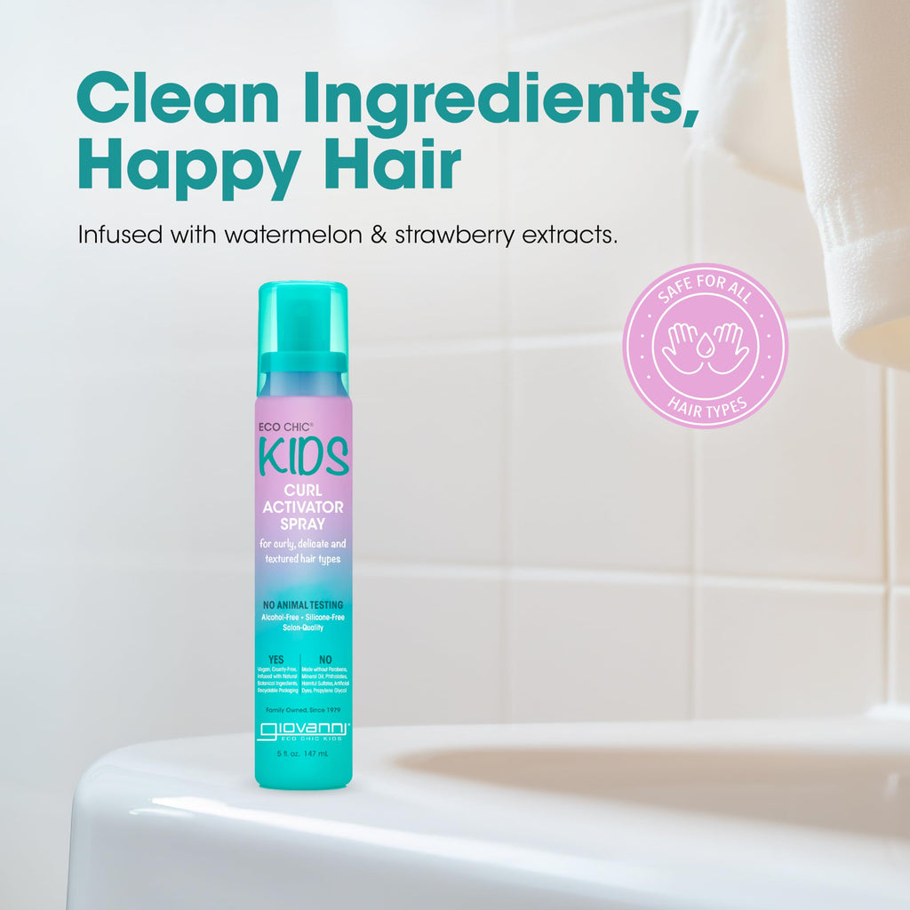 GIOVANNI Eco Chic Kids Curl Activator Spray - Curl Refresher for Kids, 5 Fl Oz (Pack of 2)