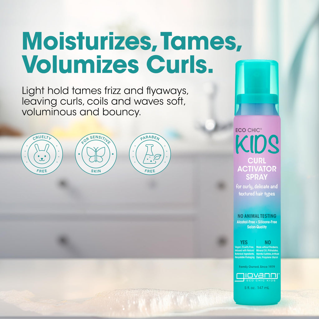 GIOVANNI Eco Chic Kids Curl Activator Spray - Curl Refresher for Kids, 5 Fl Oz (Pack of 2)
