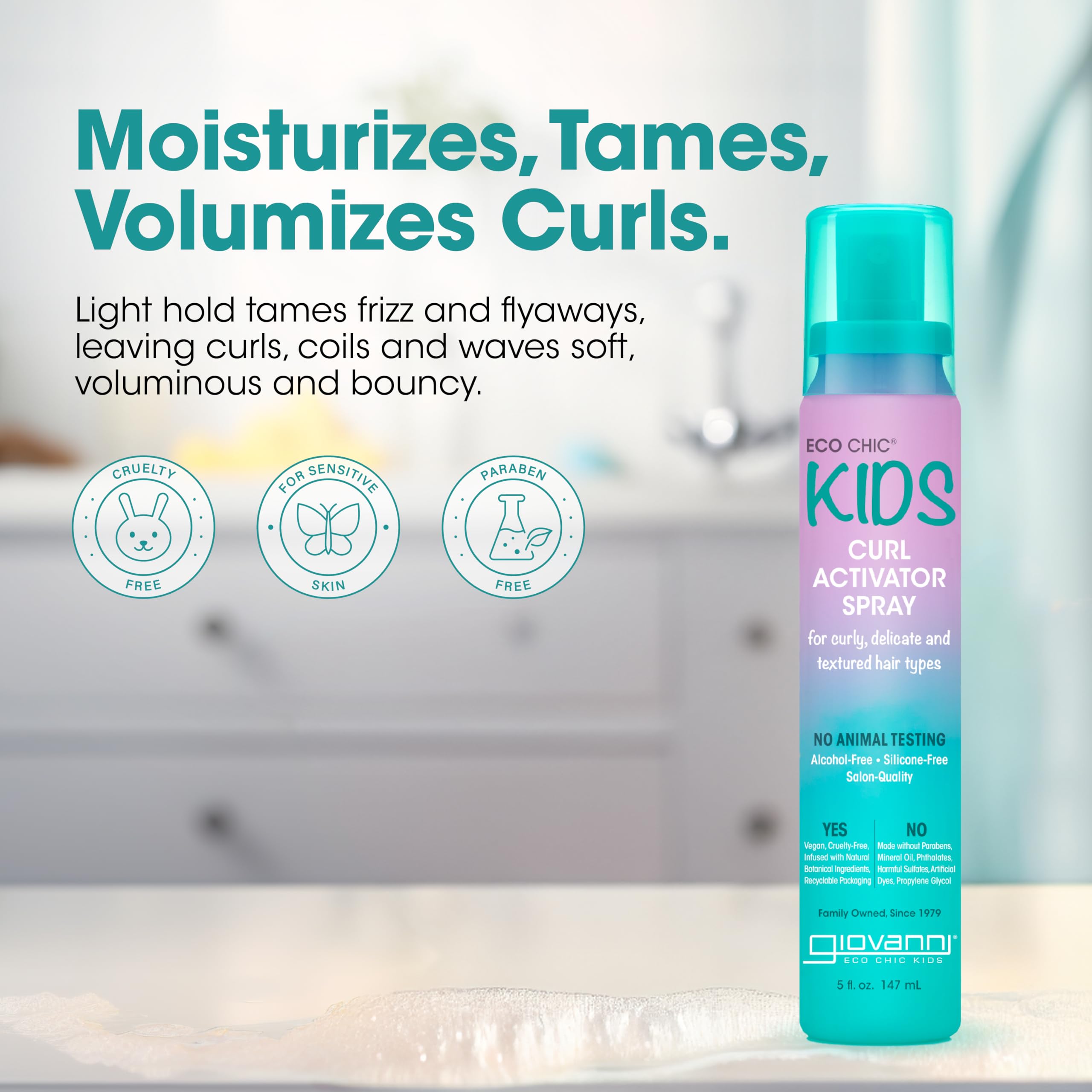 GIOVANNI Eco Chic Kids Curl Activator Spray - Curl Refresher for Kids, 5 Fl Oz (Pack of 2)