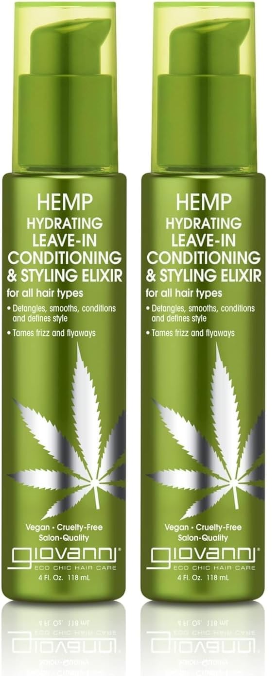 GIOVANNI Hemp Hydrating Leave-In Elixir – Detangle & Color Safe, 2-Pack (4 oz Each)