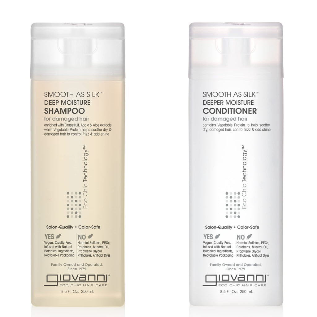 GIOVANNI Smooth as Silk Deeper Moisture Shampoo & Conditioner Set – 8.5 oz | Color-Safe, Sulfate-Free
