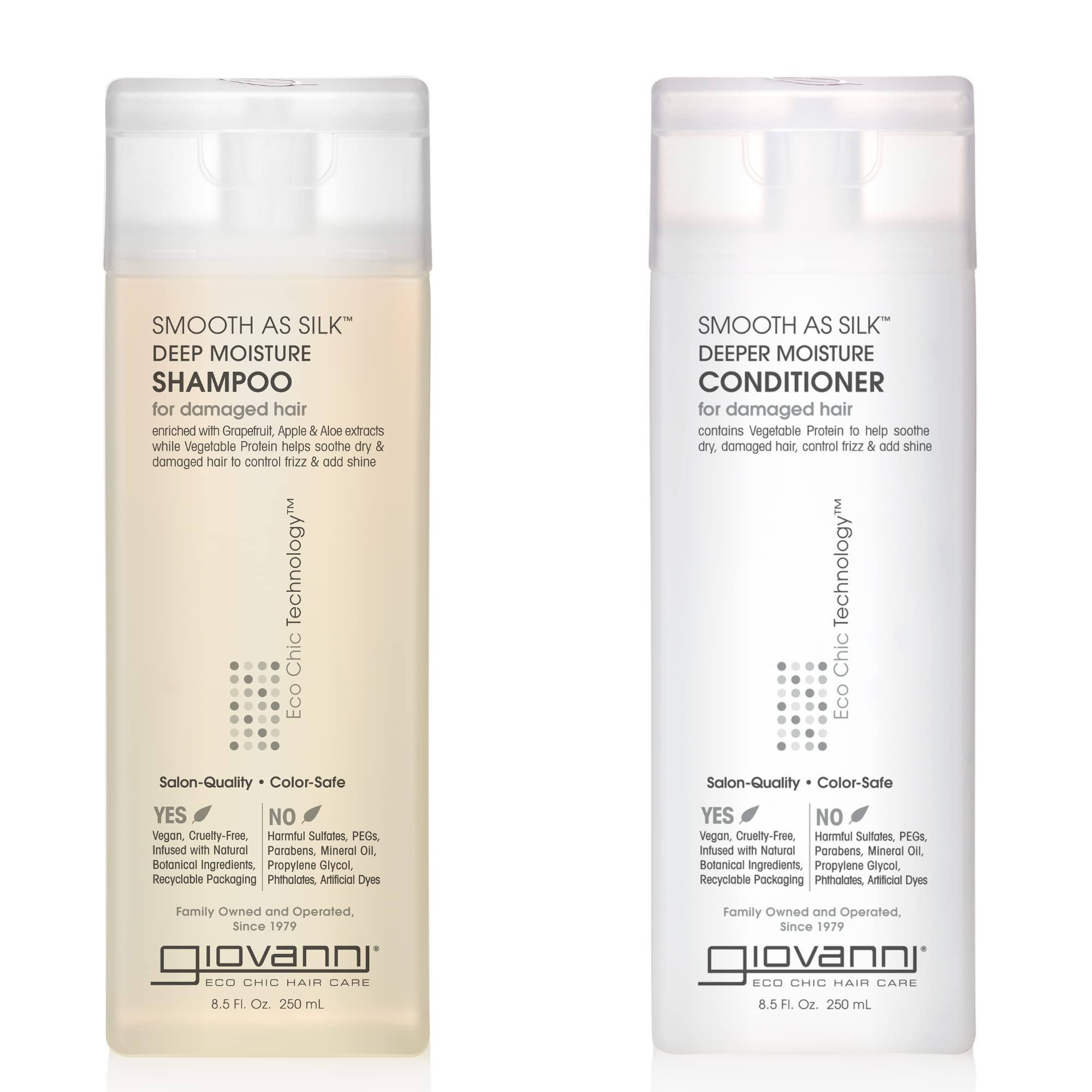 GIOVANNI Smooth as Silk Deeper Moisture Shampoo & Conditioner Set – 8.5 oz | Color-Safe, Sulfate-Free