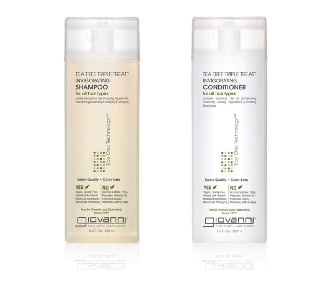 GIOVANNI Tea Tree Triple Treat Invigorating Shampoo & Conditioner Set – Peppermint, Rosemary, Eucalyptus | Vegan & Cruelty-Free
