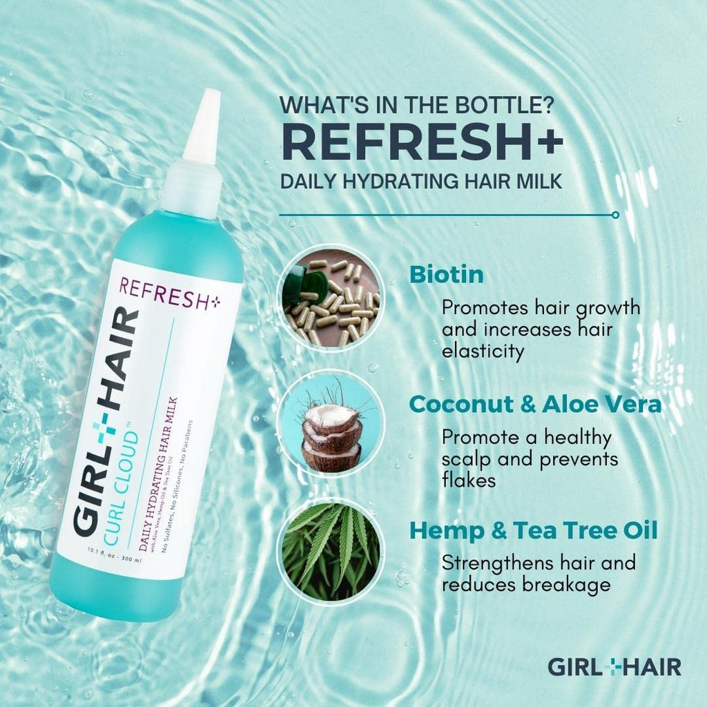 GIRL+HAIR REFRESH+ Daily Hydrating Hair Milk — Aloe Vera, Biotin & Coconut Water | 10.1 Fl Oz