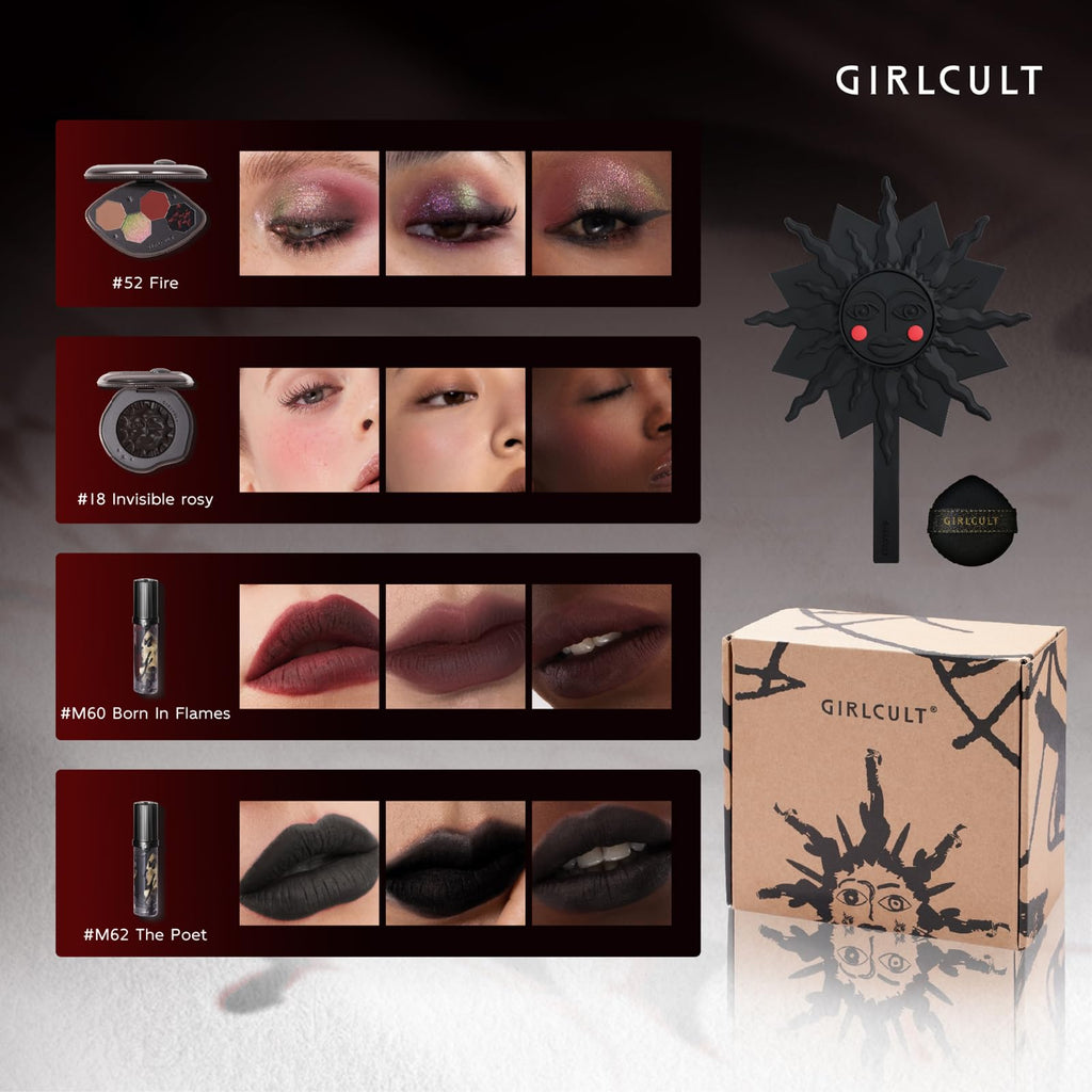 GIRLCULT 5-in-1 Makeup Gift Set – Eyeshadow Quad, Cream Blush, Matte Lip Stains & Hand Mirror