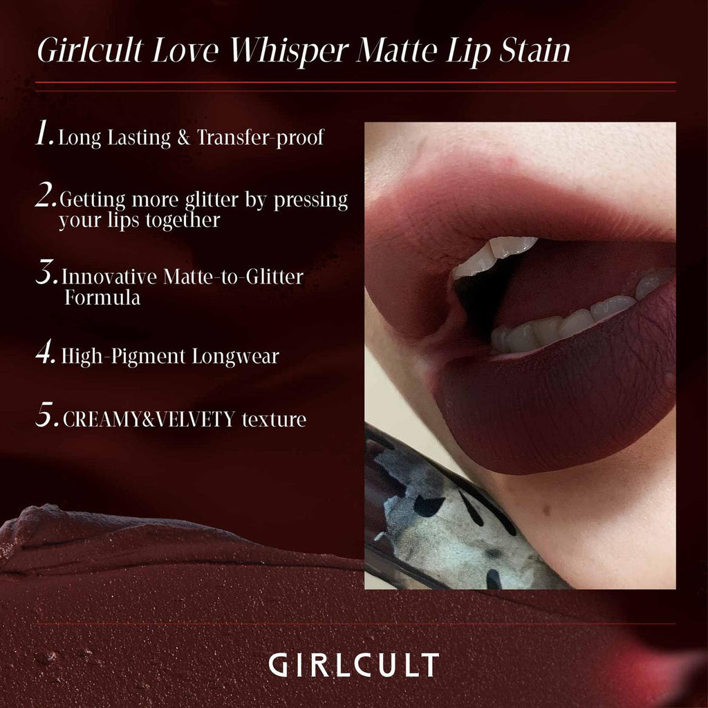 GIRLCULT Matte Lip Stain – Velvet Lip Tint, Long-Lasting, Transfer-Resistant, Non-Drying Formula (M60)
