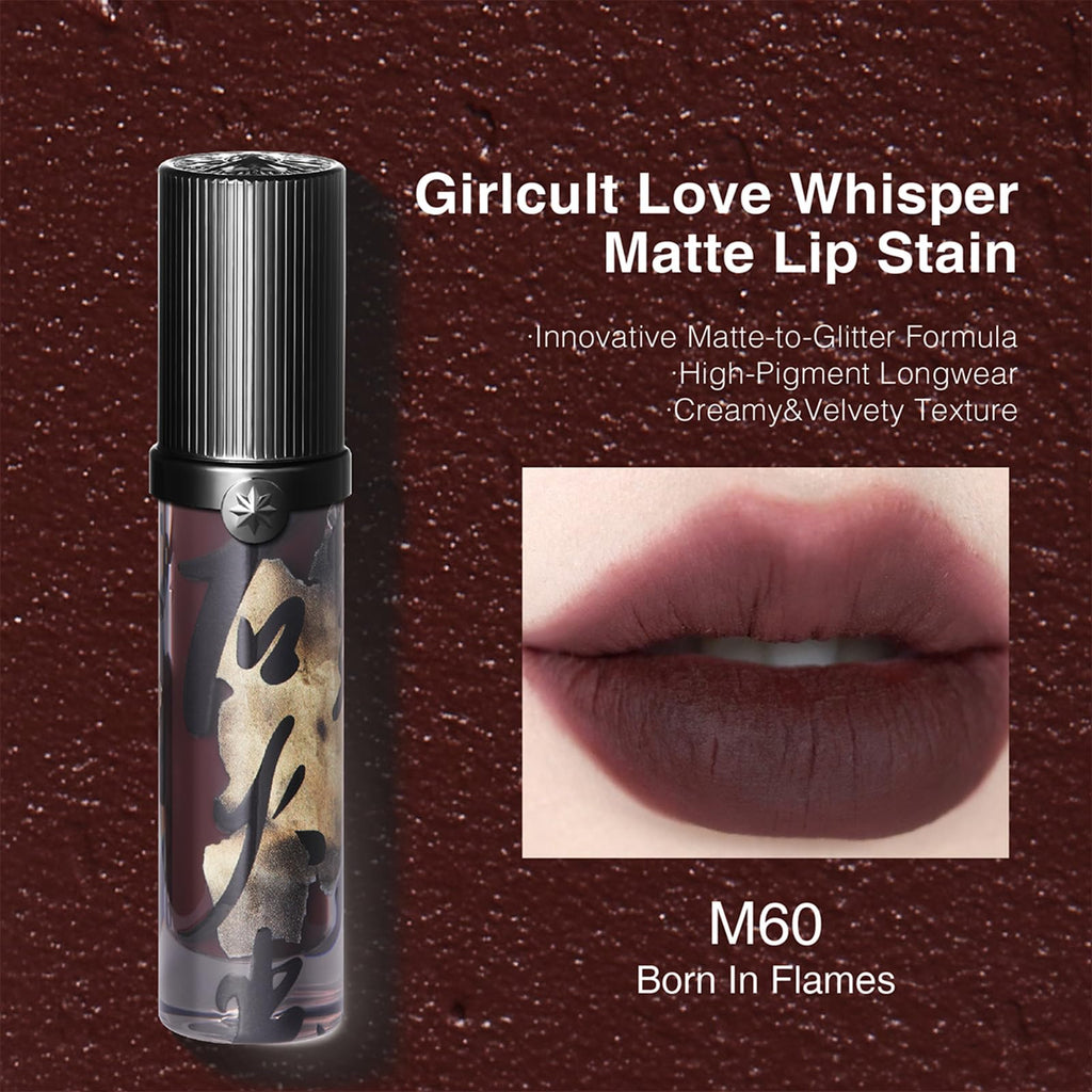 GIRLCULT Matte Lip Stain – Velvet Lip Tint, Long-Lasting, Transfer-Resistant, Non-Drying Formula (M60)