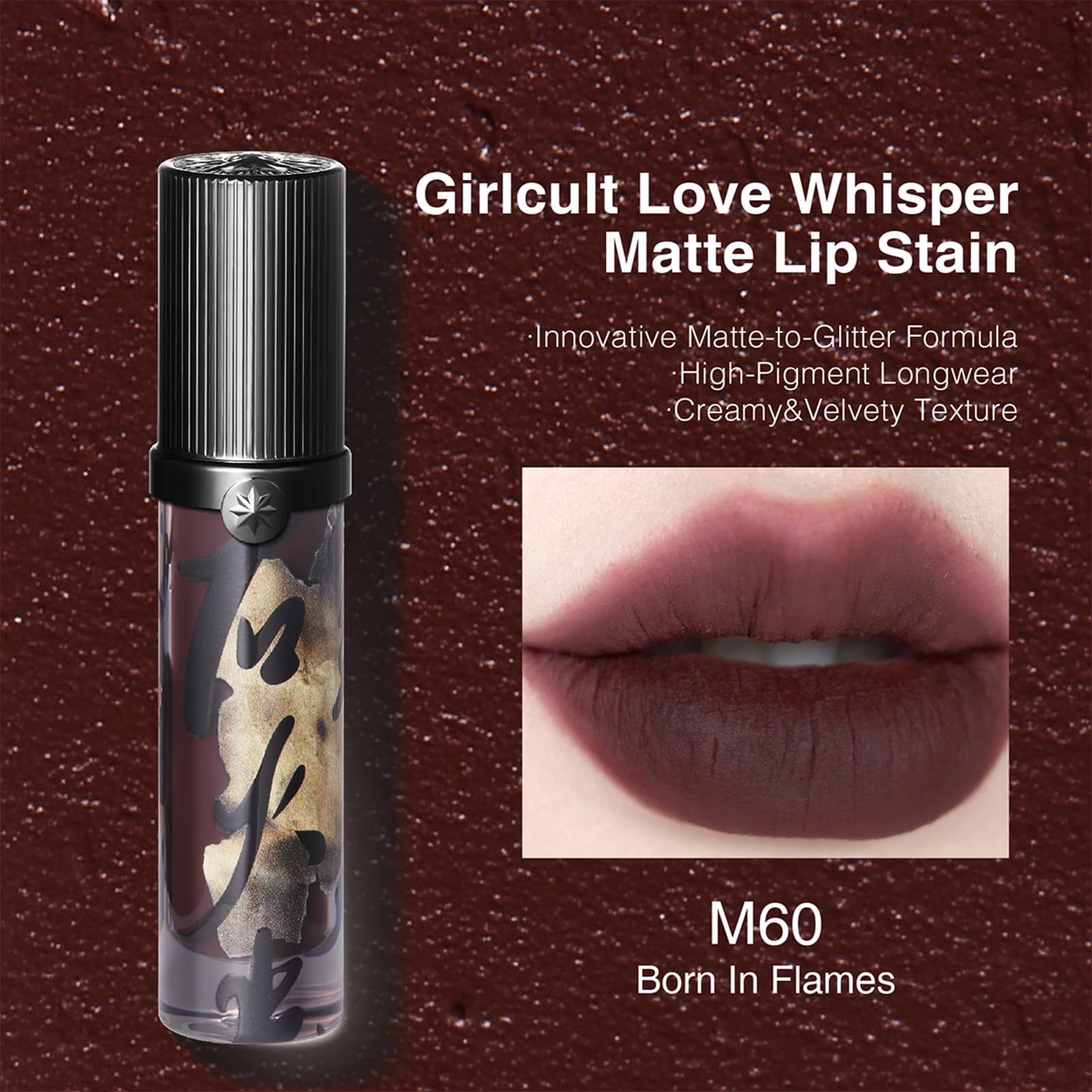 GIRLCULT Matte Lip Stain – Velvet Lip Tint, Long-Lasting, Transfer-Resistant, Non-Drying Formula (M60)
