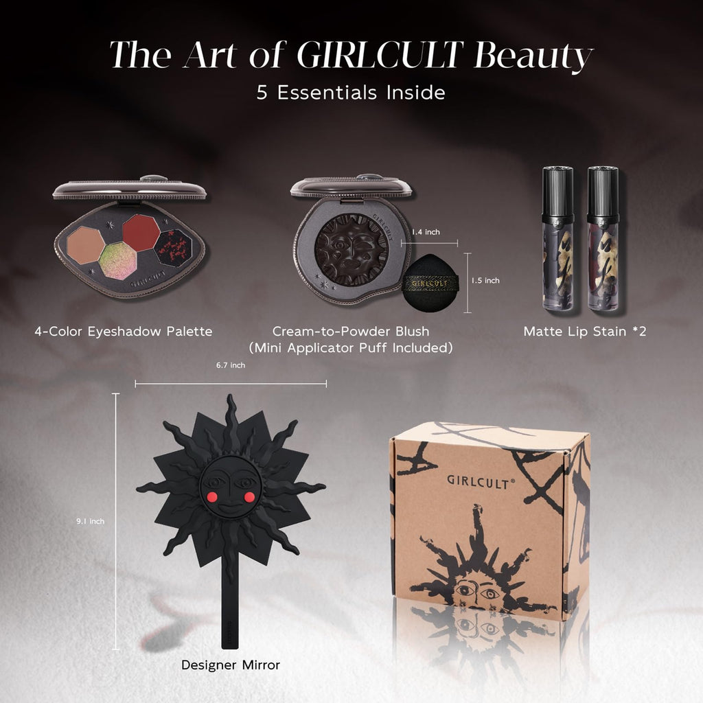 GIRLCULT 5-in-1 Makeup Gift Set – Eyeshadow Quad, Cream Blush, Matte Lip Stains & Hand Mirror