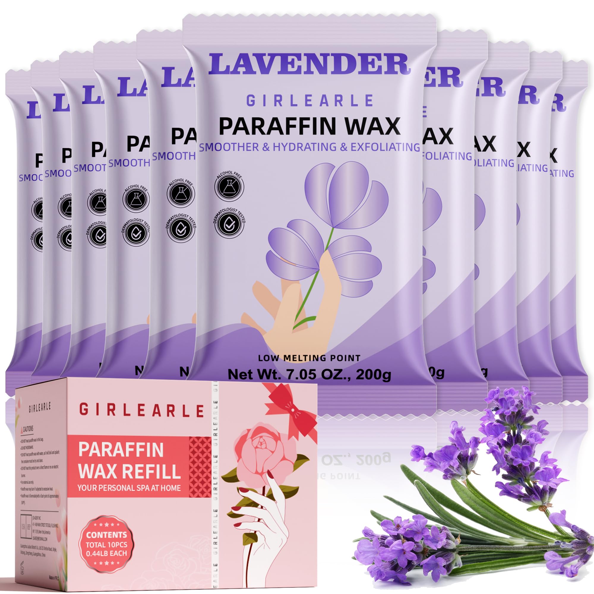 GIRLEARLE Paraffin Wax Refills – 10 Packs for Paraffin Bath Machines (Hands, Feet & Elbows) Lavender