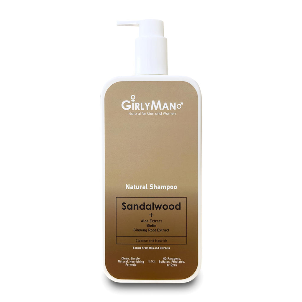 GirlyMan Natural Non-Toxic Shampoo – Olive Oil, Argan Oil & Biotin | Fragrance-Free, All Hair Types, Family Owned (Sandalwood)