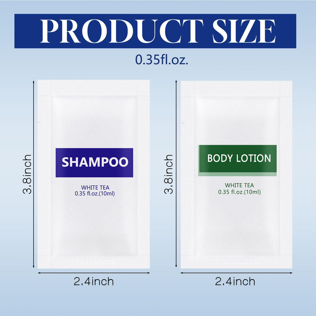 Gisdo Travel Size Body Wash & Shampoo Bulk | 0.35 oz Pouches | White Tea Scent (Pack of 200)