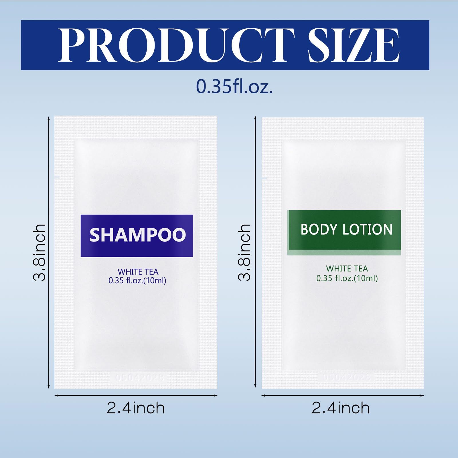 Gisdo Travel Size Body Wash & Shampoo Bulk | 0.35 oz Pouches | White Tea Scent (Pack of 200)