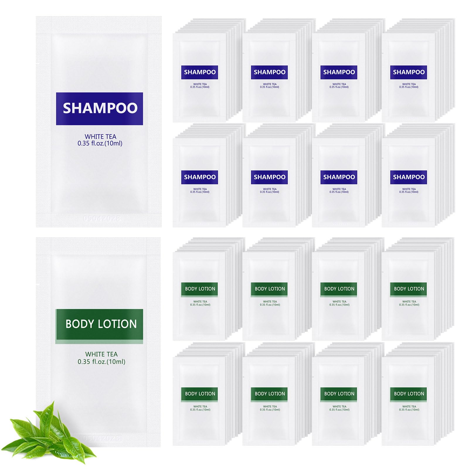 Gisdo Travel Size Body Wash & Shampoo Bulk | 0.35 oz Pouches | White Tea Scent (Pack of 200)