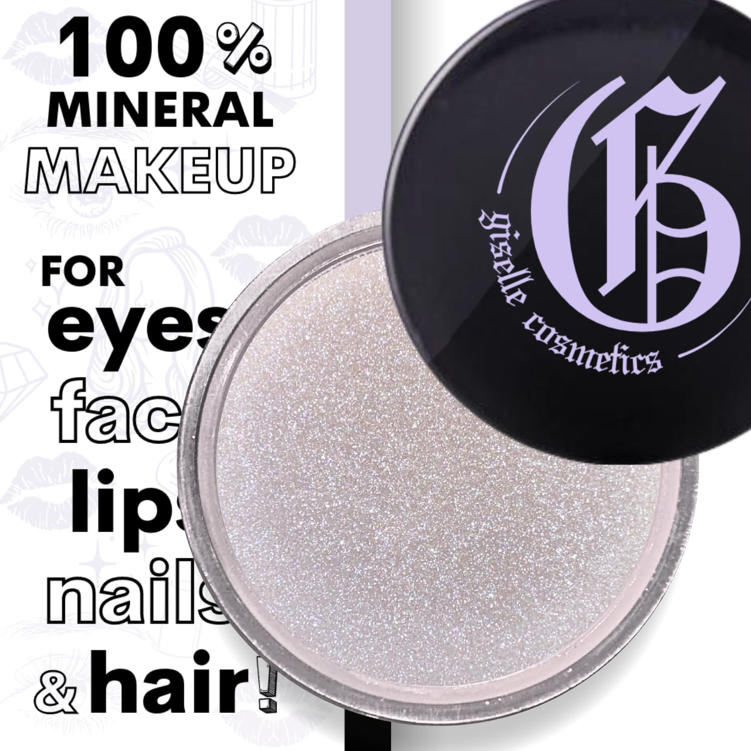 Giselle Cosmetics White Sapphire Loose Mineral Eyeshadow – Organic, Talc-Free Pink Iridescent Shimmer