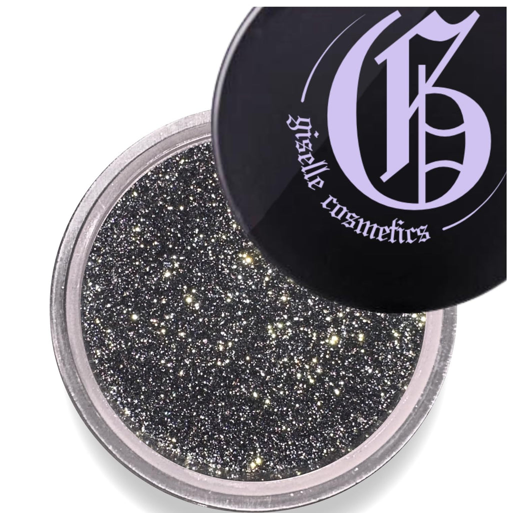 Giselle Cosmetics Diamond Coal Eye Shadow – Organic Mineral Glitter, Talc-Free Black & Silver Duochrome