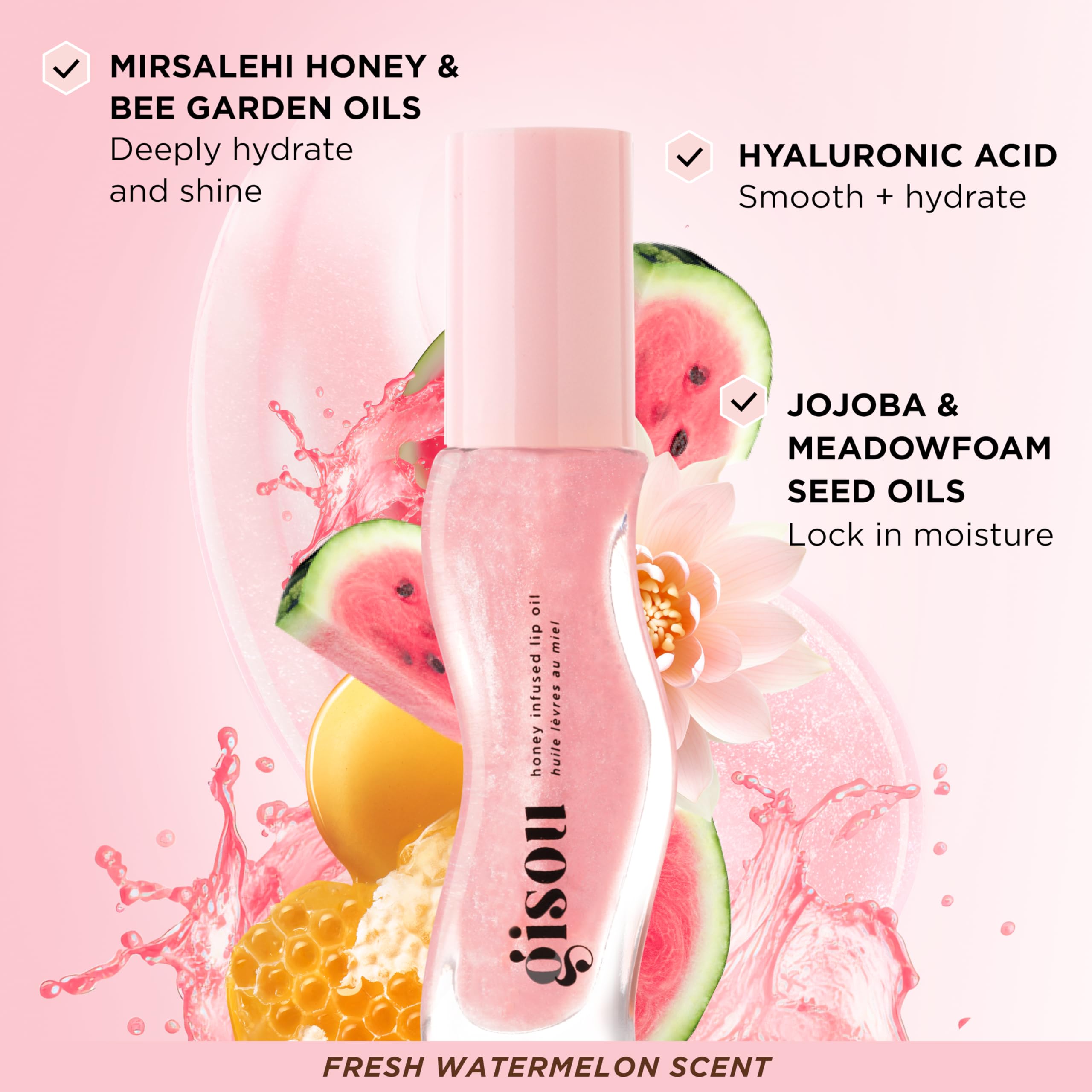 Gisou Honey Gloss On The Go Travel Set | Wildflower Honey Hair Perfume, Watermelon Sugar Lip Oil, Hair Oil