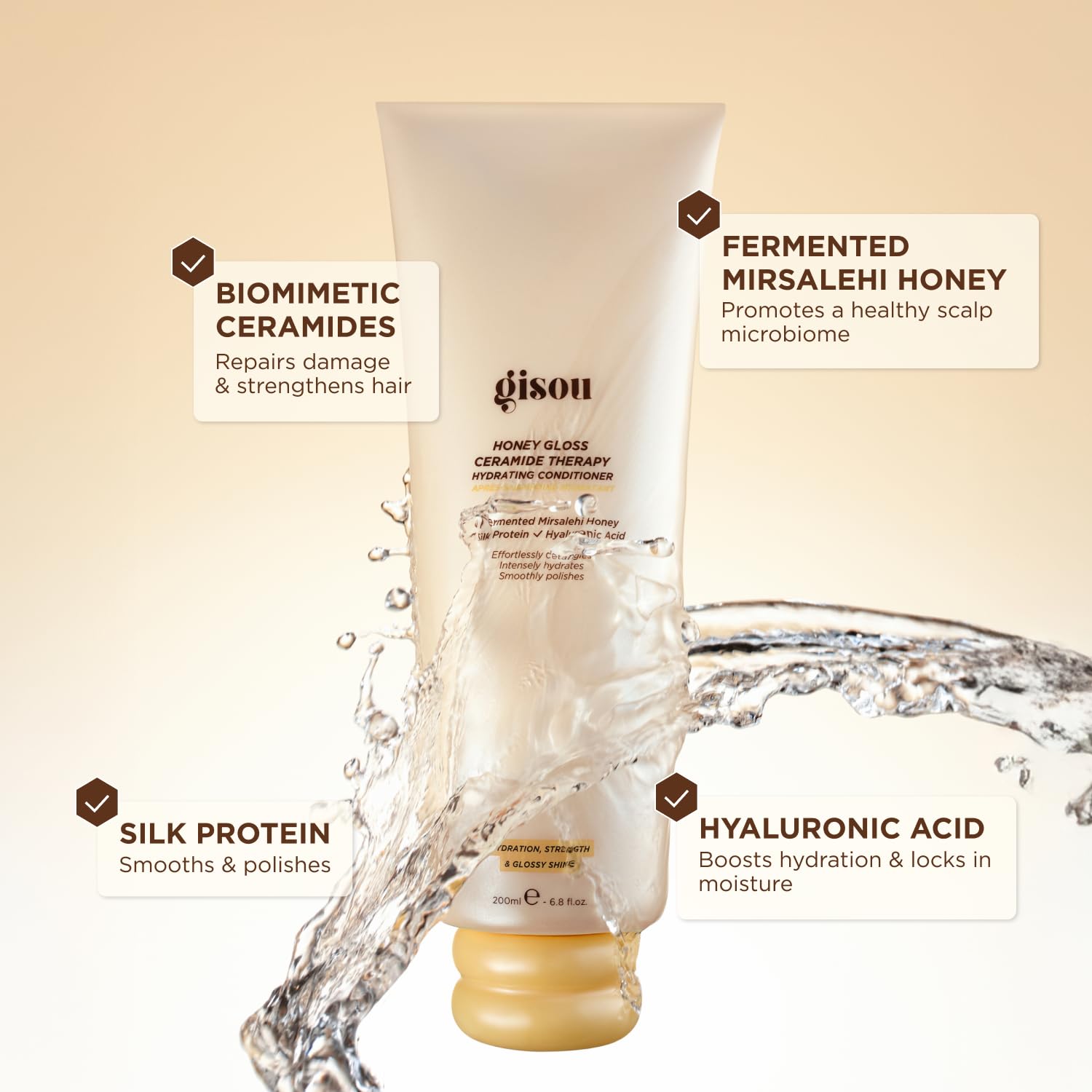 Gisou Honey Gloss Ceramide Therapy Hydrating Conditioner – Smooths, Detangles & Adds Shine