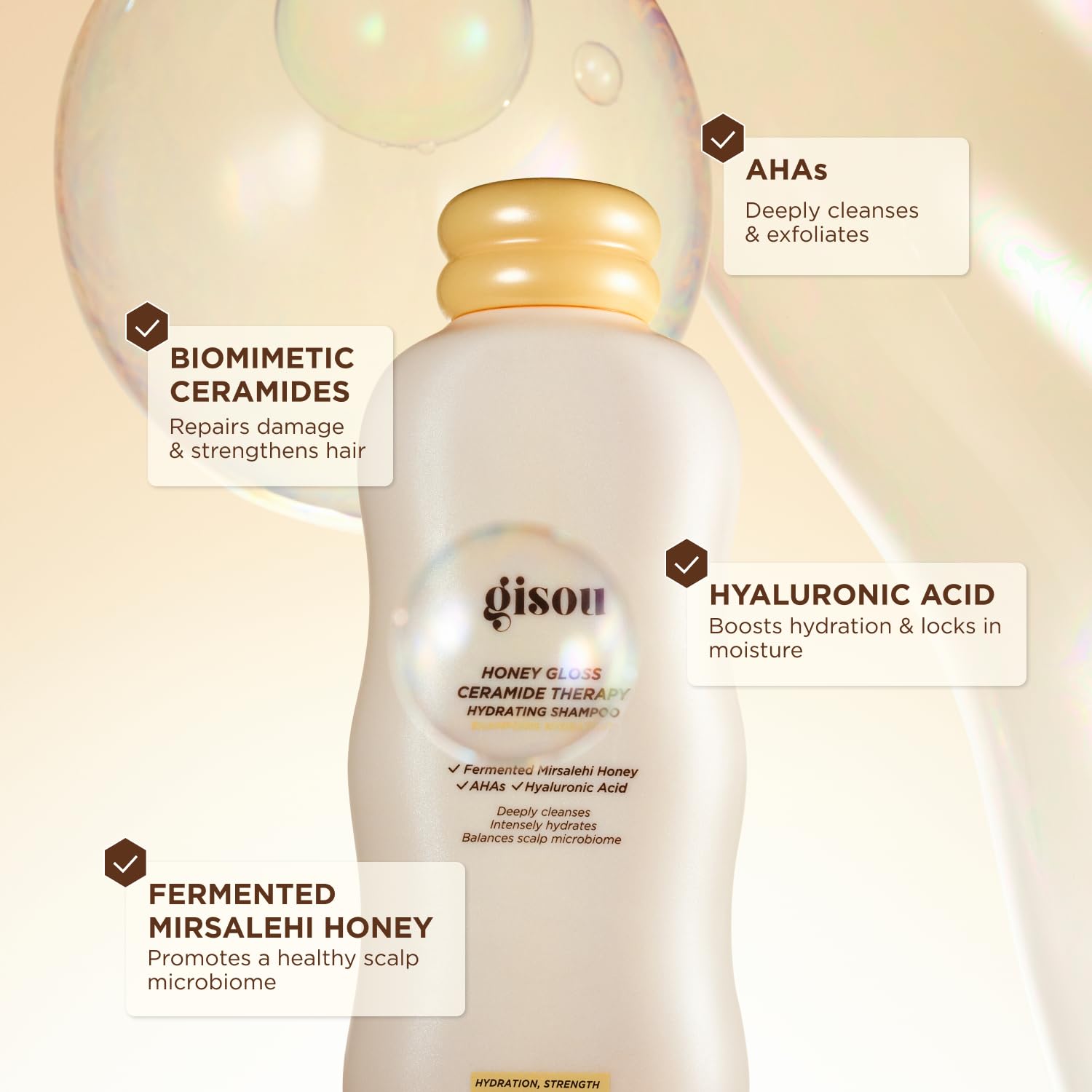 Gisou Honey Gloss Ceramide Therapy Hydrating Shampoo – Deep Cleanse, Hydration & Shine with Fermented Mirsalehi Honey
