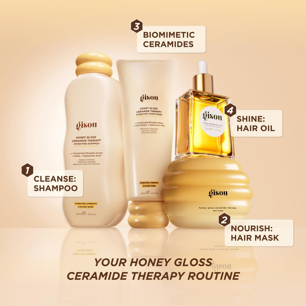 Gisou Honey Gloss Ceramide Therapy Hydrating Shampoo – Deep Cleanse, Hydration & Shine with Fermented Mirsalehi Honey