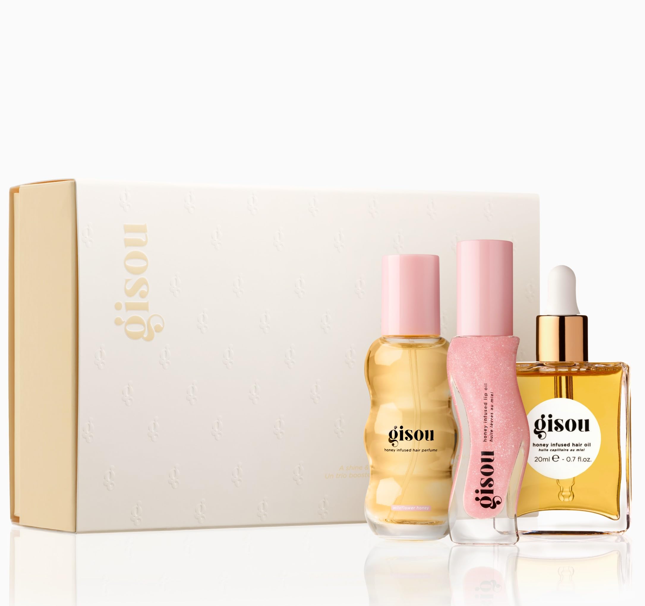 Gisou Honey Gloss On The Go Travel Set | Wildflower Honey Hair Perfume, Watermelon Sugar Lip Oil, Hair Oil