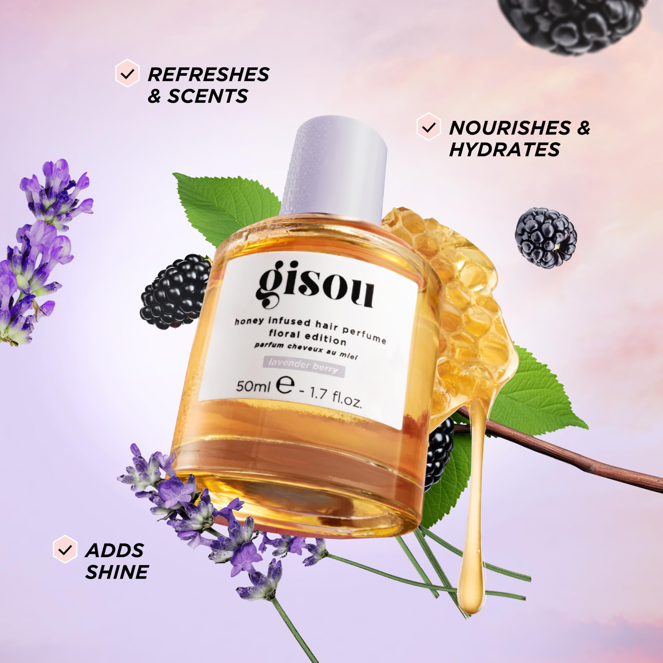 Gisou Honey Infused Hair Perfume – Lavender Berry Scent, Mirsalehi Honey & Argan Oil, 1.7 oz