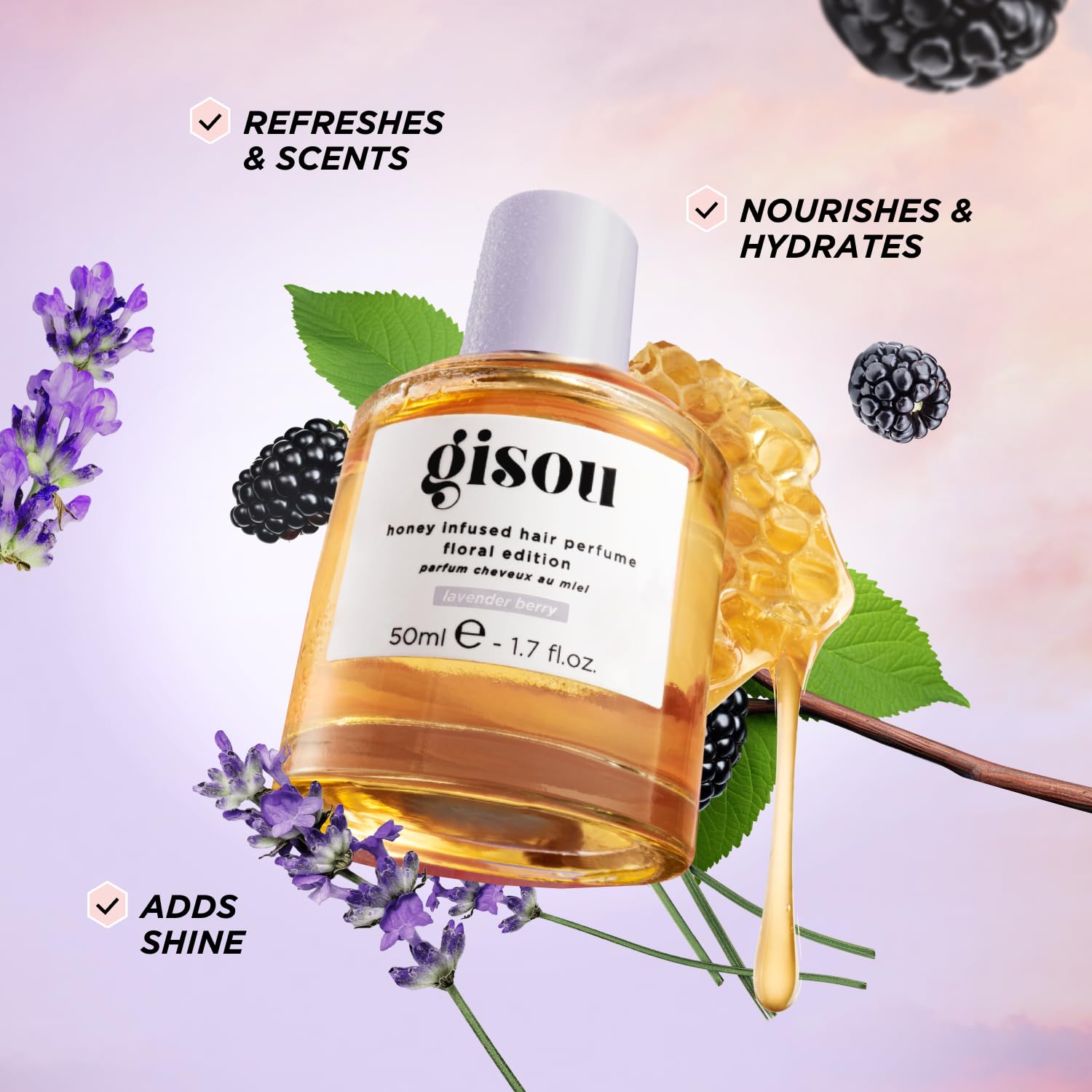 Gisou Honey Infused Hair Perfume Mini – Lavender Berry Scent with Mirsalehi Honey & Argan Oil, 0.5 fl oz