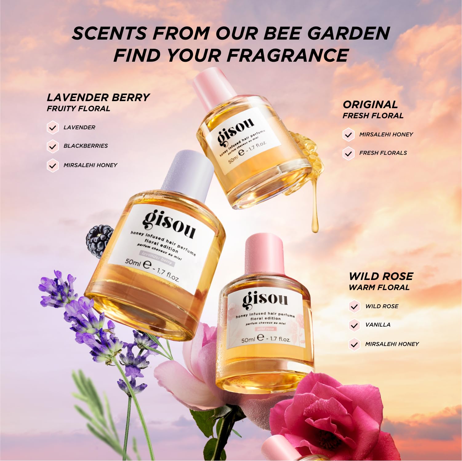 Gisou Honey Infused Hair Perfume Mini – Lavender Berry Scent with Mirsalehi Honey & Argan Oil, 0.5 fl oz