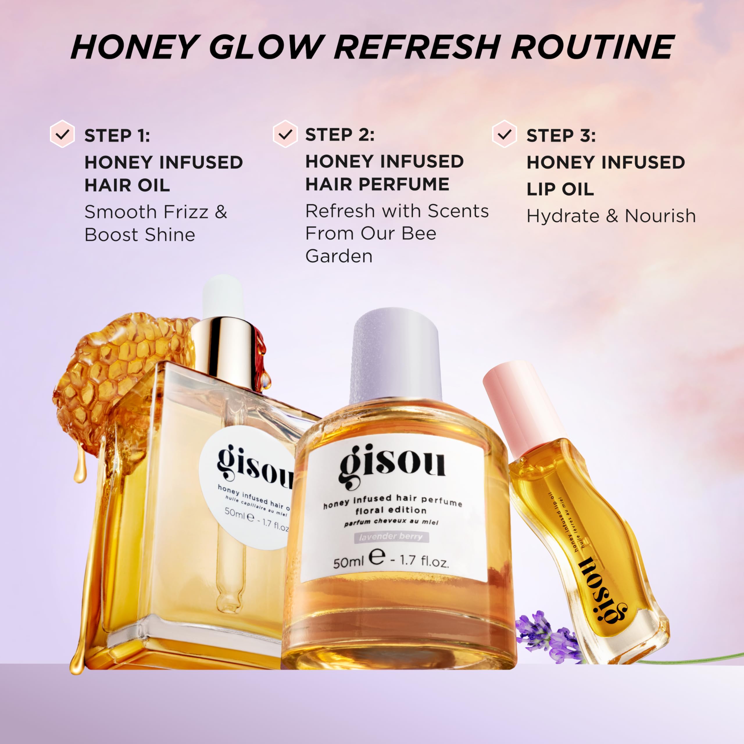 Gisou Honey Infused Hair Perfume – Lavender Berry Scent, Mirsalehi Honey & Argan Oil, 1.7 oz