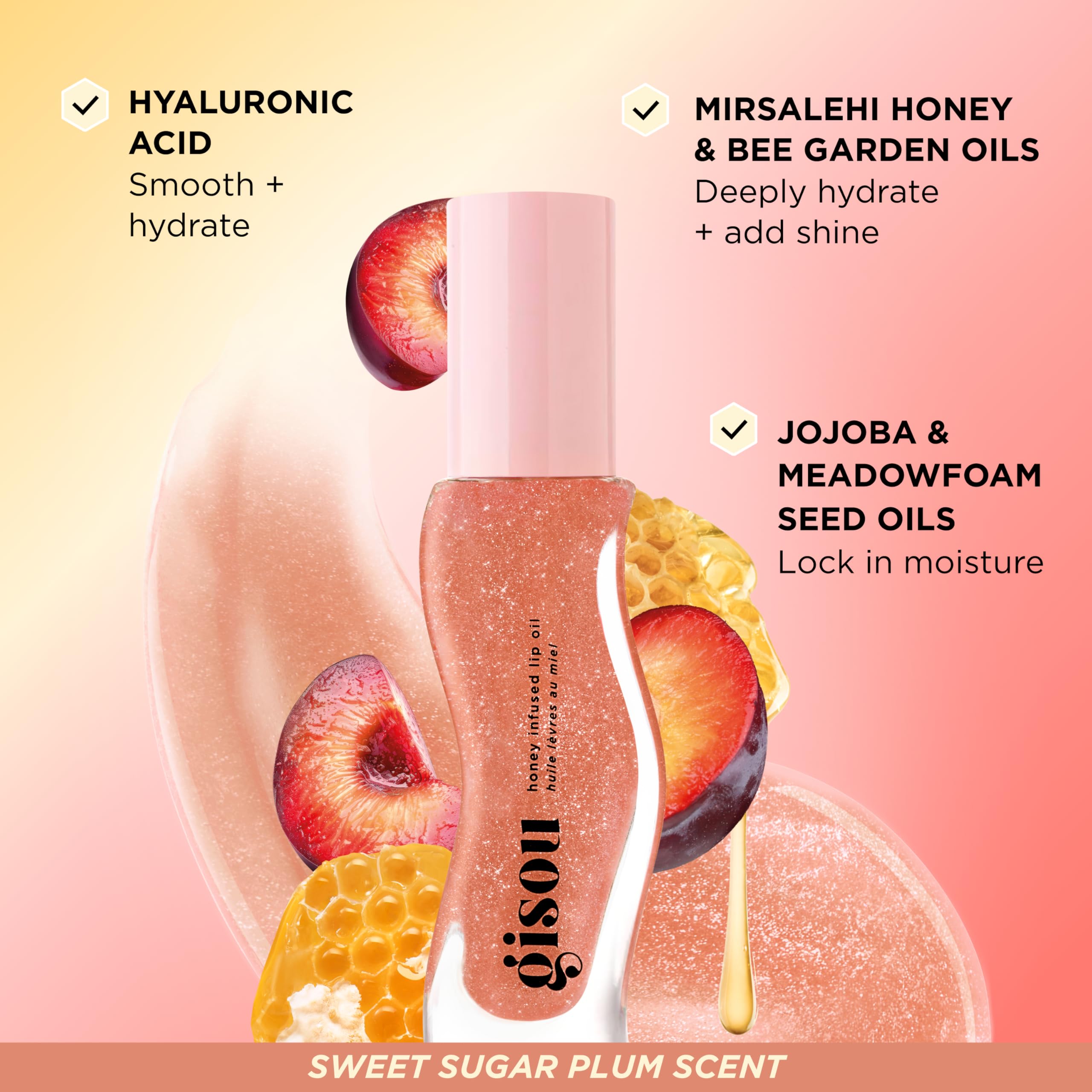 Gisou Honey Infused Lip Oil – Glazed Plum | Hydrating Lip Moisturizer