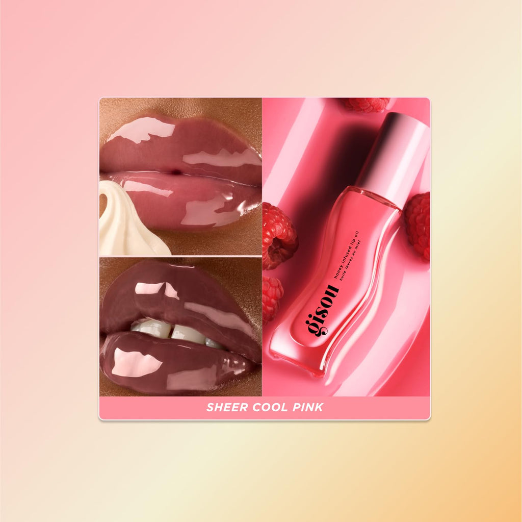 Gisou Honey Infused Hydrating Lip Oil Raspberry Swirl | Nourishing Lip Moisturizer 8ml