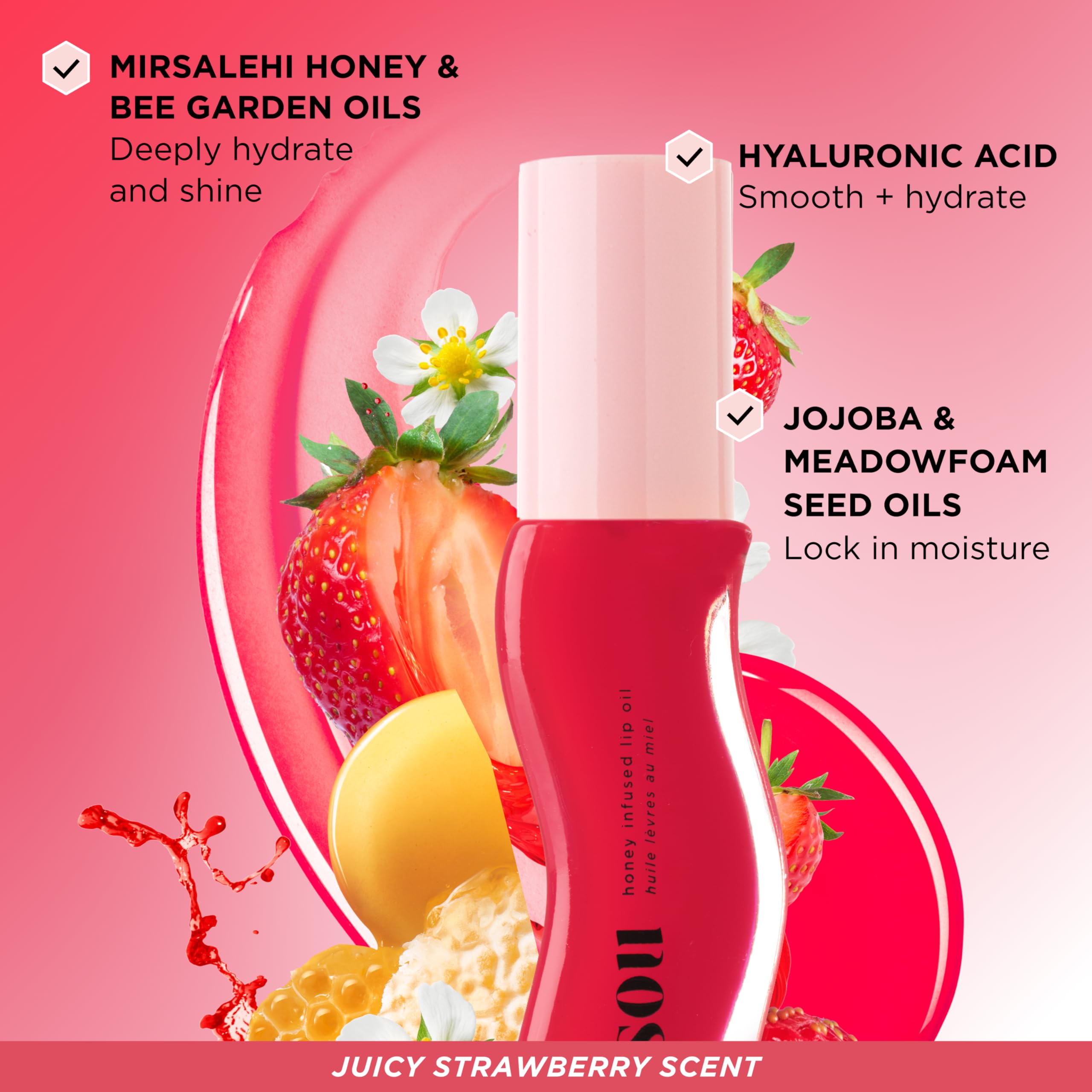 Gisou Honey Infused Hydrating Lip Oil — Nourishing Lip Moisturizer (Strawberry Sorbet) 0.27 fl oz