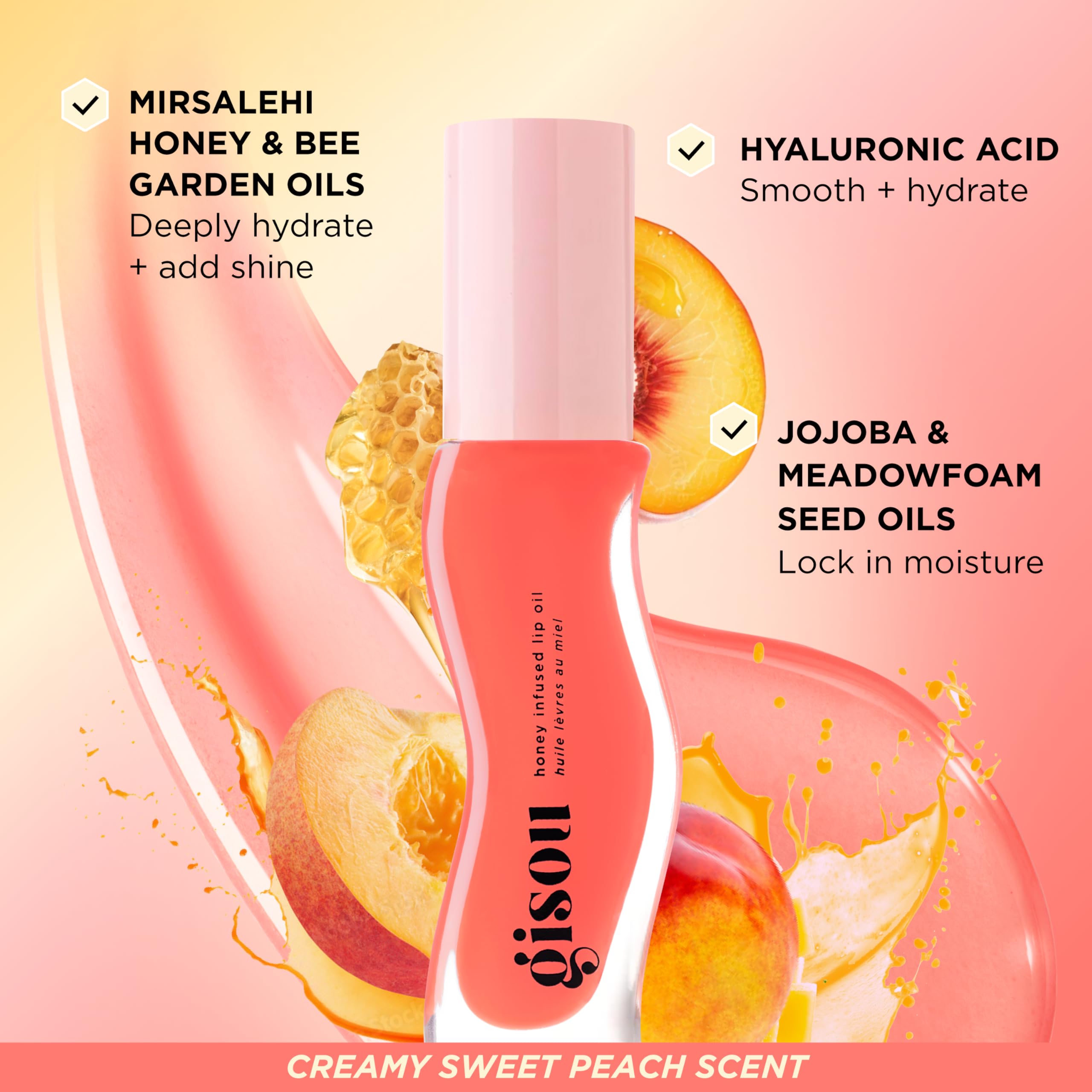 Gisou Honey Infused Hydrating Lip Oil – Bee-lini Peach Nourishing Lip Moisturizer