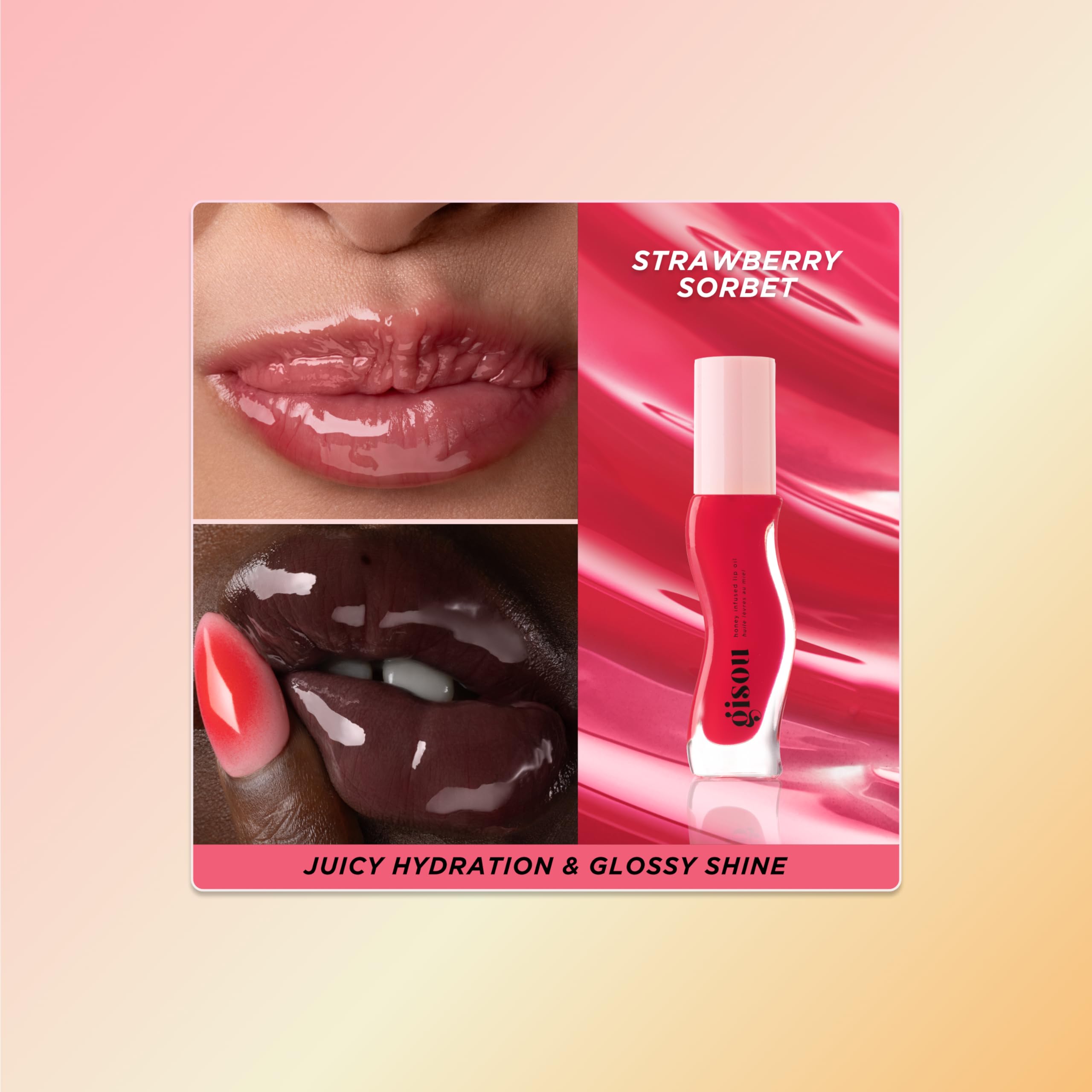 Gisou Honey Infused Hydrating Lip Oil — Nourishing Lip Moisturizer (Strawberry Sorbet) 0.27 fl oz