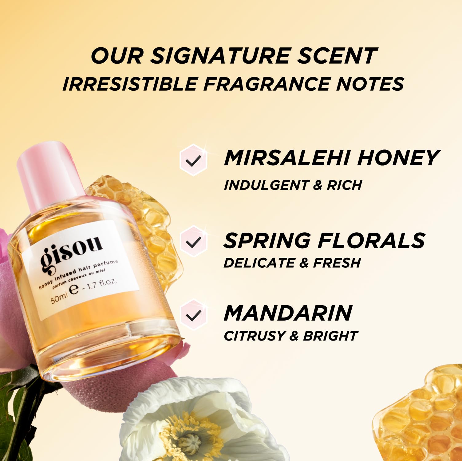 Gisou Honey Gloss Hydration Trio – Wildflower Honey Hair Perfume, Watermelon Sugar Lip Oil, Hair Oil