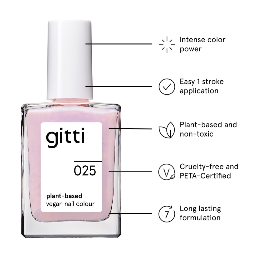 gitti Plant-based Nail Polish Shade 025 Blushing Pink | 30-Free, Vegan & Cruelty-Free