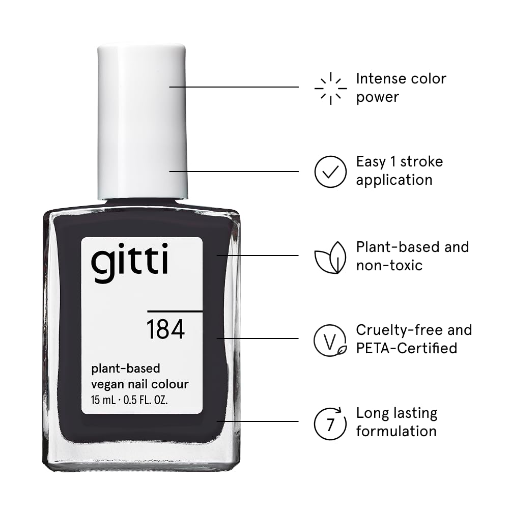 Gitti Plant-Based Nail Polish – Midnight Grey No. 184 (0.5 fl oz) | 30-Free, Cruelty-Free
