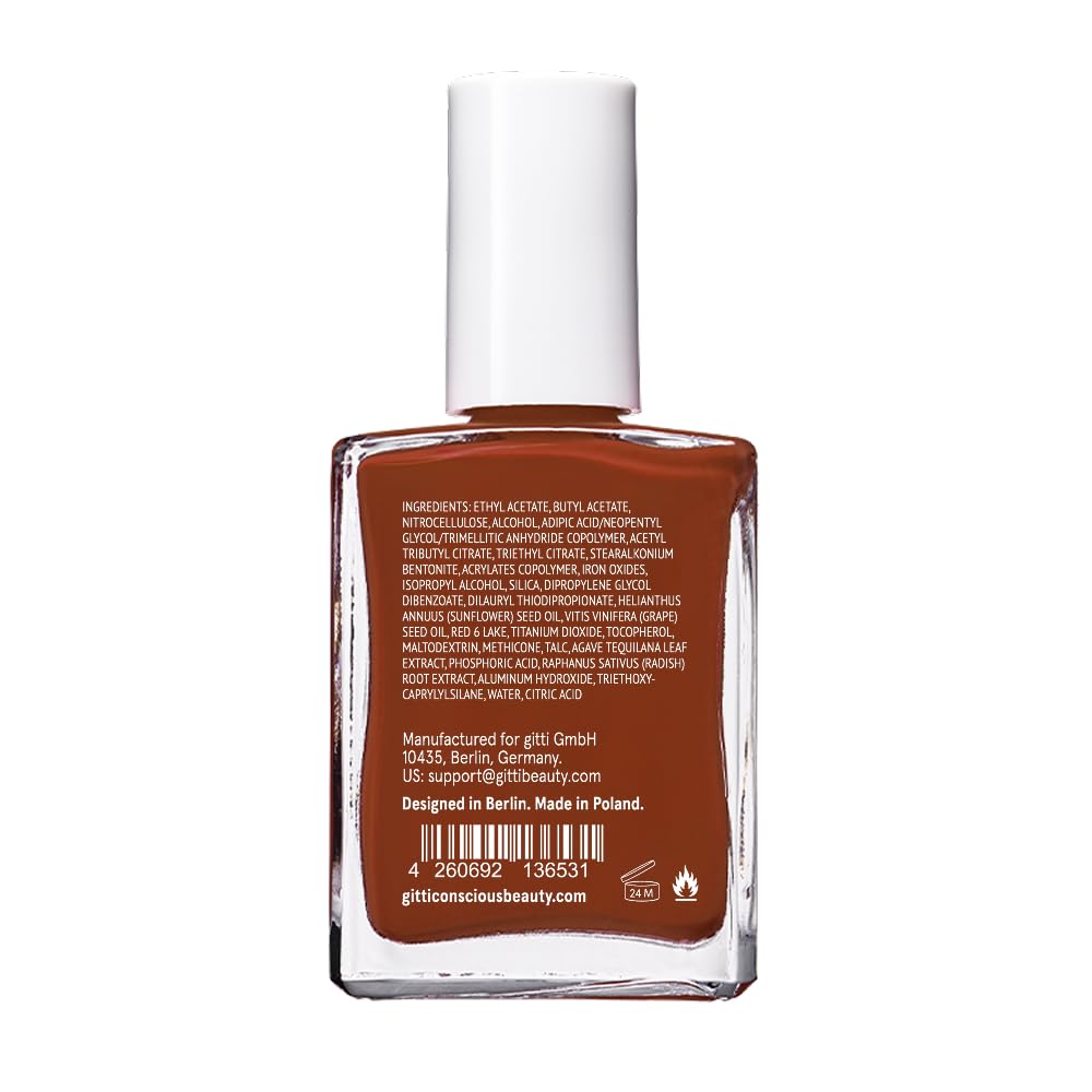 gitti Plant-based Nail Polish No. 014 Rustic Ember – 30-Free, Vegan, Cruelty-Free, Glossy Color (0.5 fl oz)