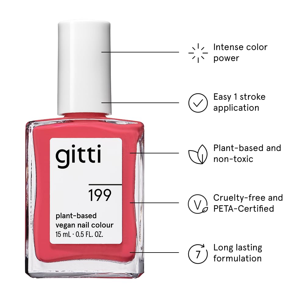 gitti Plant-Based Nail Polish No. 199 Rose Petals – 0.5 fl oz | Non-Toxic, 30-Free, Vegan & Cruelty-Free