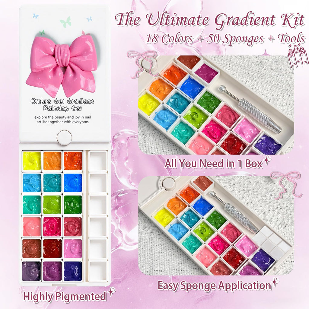 GJYUQHUA 18-Color Patting Gel Polish Kit – Ombre Nail Palette, Sponges & Tools (UV/LED Cured)