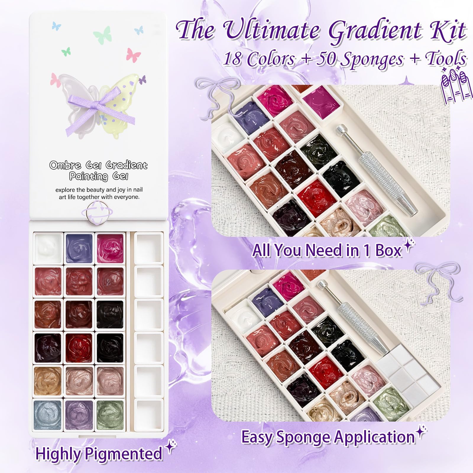 GJYUQHUA 18-Color Patting Gel Polish & Tools Kit for Ombre Nails | Gradient Blooming DIY Manicure