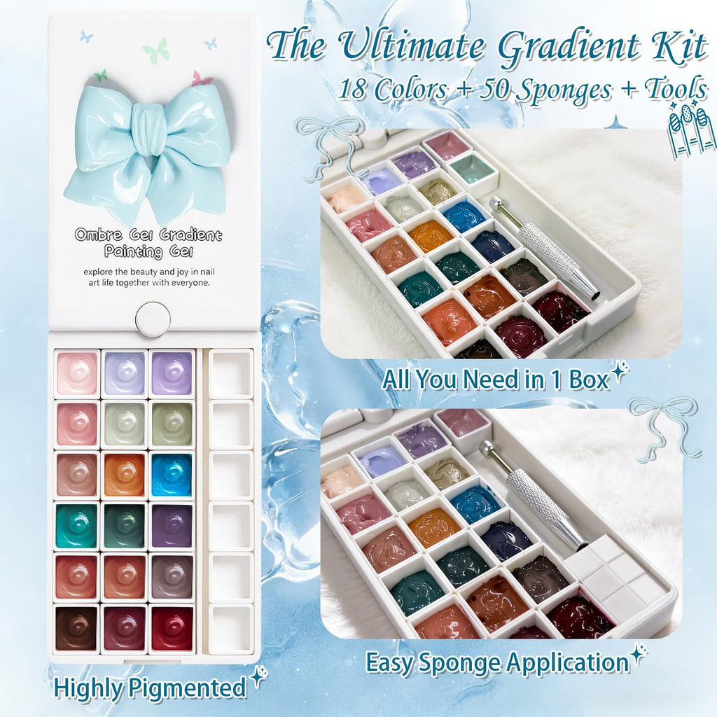GJYUQHUA 18-Color Pat Pat Gel Polish & Tools Kit – Ombre Gel Palette, UV/LED Gradient Art