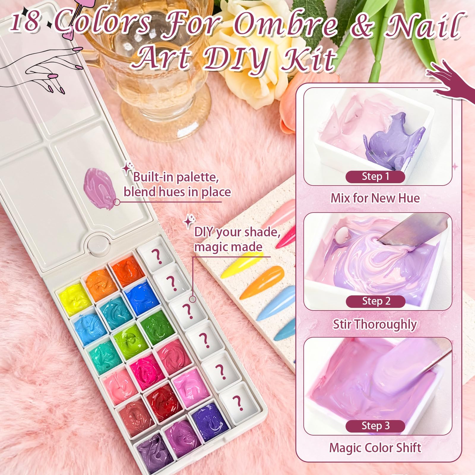 GJYUQHUA 18-Color Patting Gel Polish Kit – Ombre Nail Palette, Sponges & Tools (UV/LED Cured)