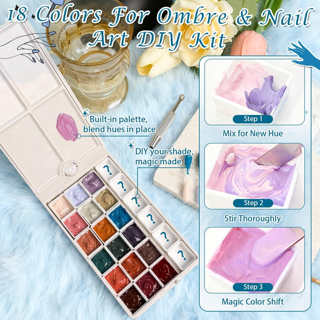 GJYUQHUA 18-Color Pat Pat Gel Polish & Tools Kit – Ombre Gel Palette, UV/LED Gradient Art