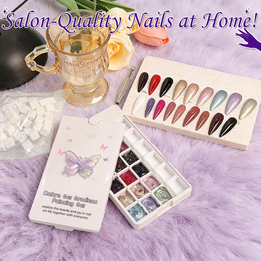 GJYUQHUA 18-Color Patting Gel Polish & Tools Kit for Ombre Nails | Gradient Blooming DIY Manicure